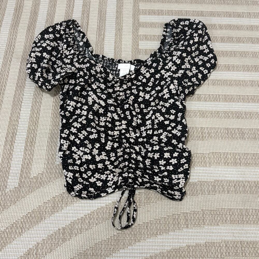 H&M Boho Cropped Floral Puff Sleeve Women's XS Top Fairy Cottagecore